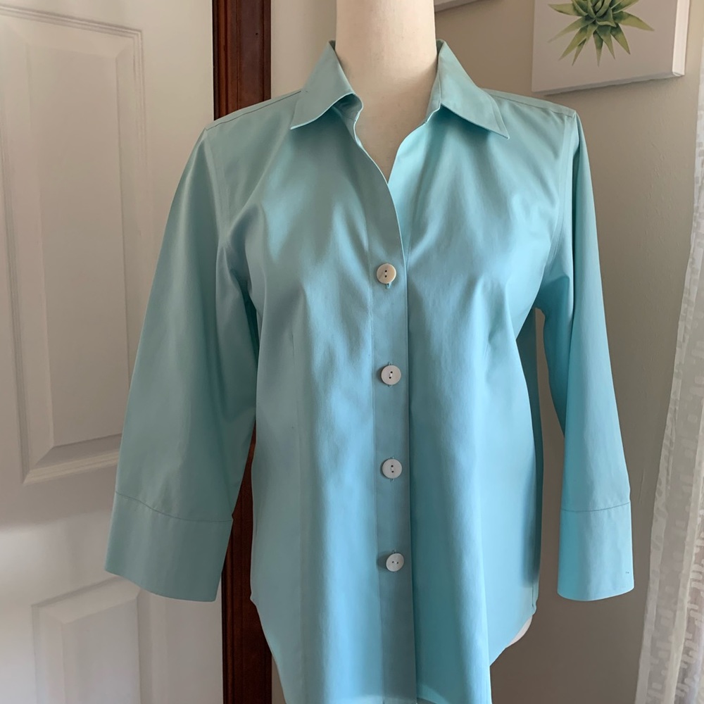 Talbots mint button blouse